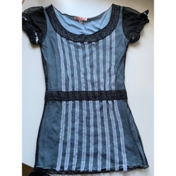 Lu Lu Lame Tops - Blue/Black Mesh Top